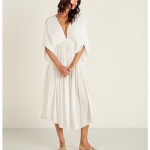 Indah Bone Pleated V-Neck Midi Dress Have one Spot